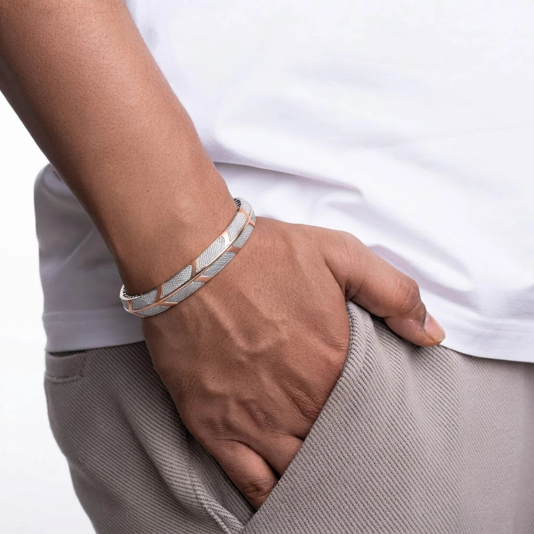 Rose-Silver Textured Chevron Ladies Bangle | 925 Sterling Silver