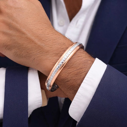 Rose-Silver Central Facet Ladies Bangle | 925 Sterling Silver