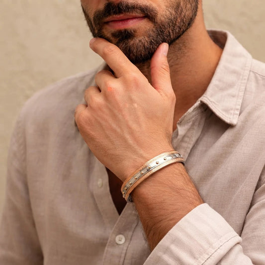 Rose-Silver Beaded Rail Ladies Bangle | 925 Sterling Silver