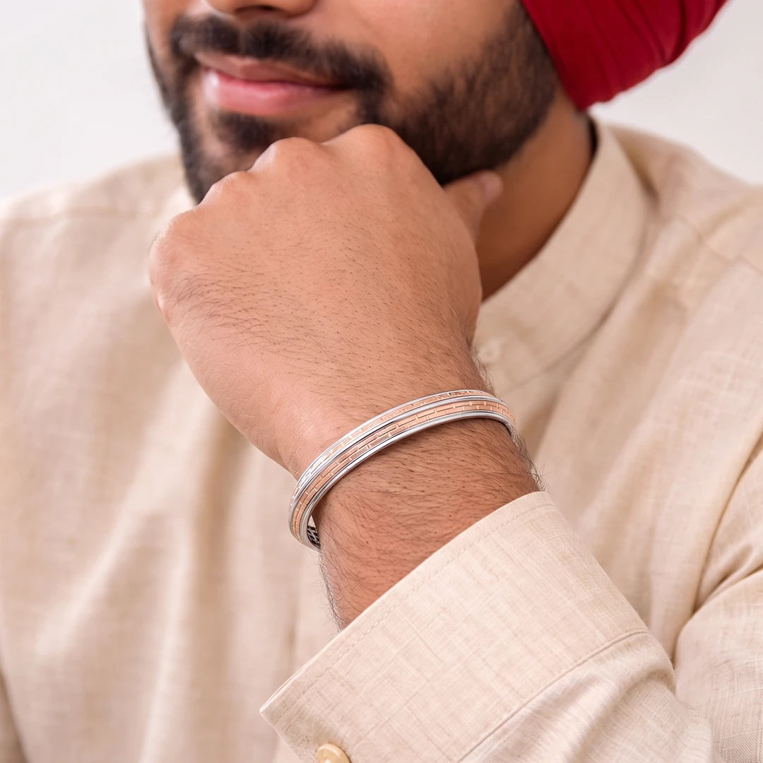 Rose-Silver Triple Rail Ladies Bangle | 925 Sterling Silver