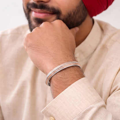 Rose-Silver Triple Rail Ladies Bangle | 925 Sterling Silver