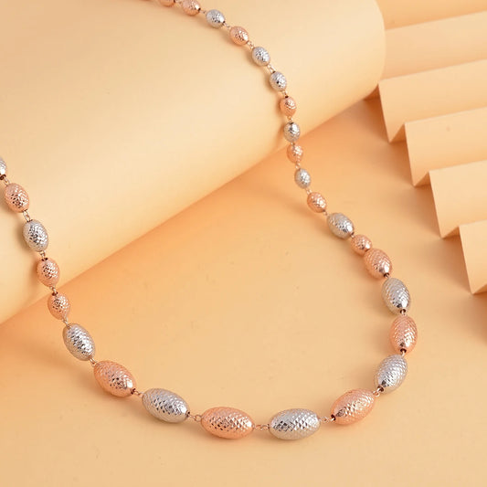 Two-Tone Textured Oval Bead Ladies Chain | 925 Sterling Silver