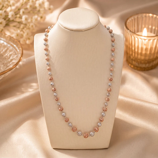Two-Tone Greek Key Bead Ladies Chain | 925 Sterling Silver