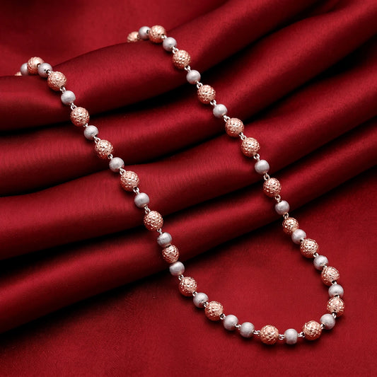 Two-Tone Textured Bead Ladies Chain | 925 Sterling Silver