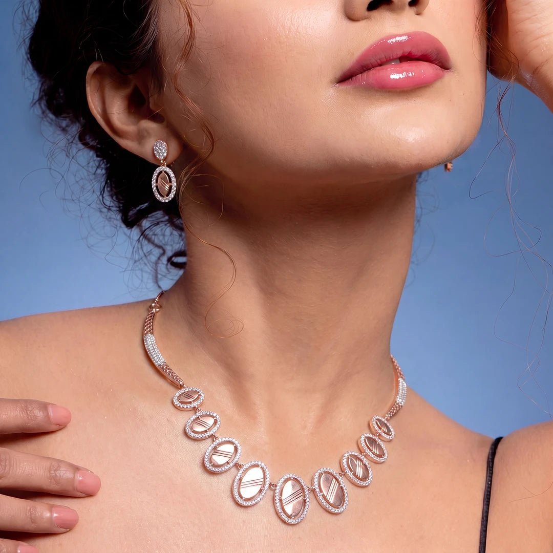 Rosé Orbit Oval Necklace Set | 925 Sterling Silver