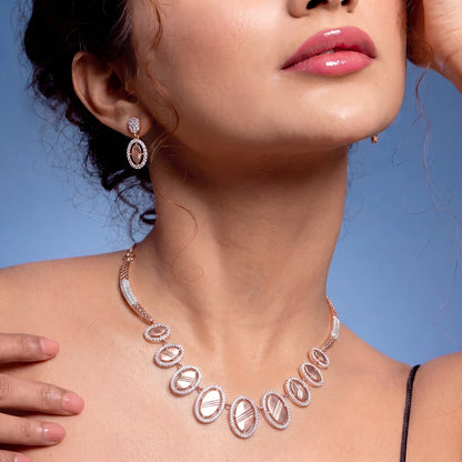 Rosé Orbit Oval Necklace Set | 925 Sterling Silver