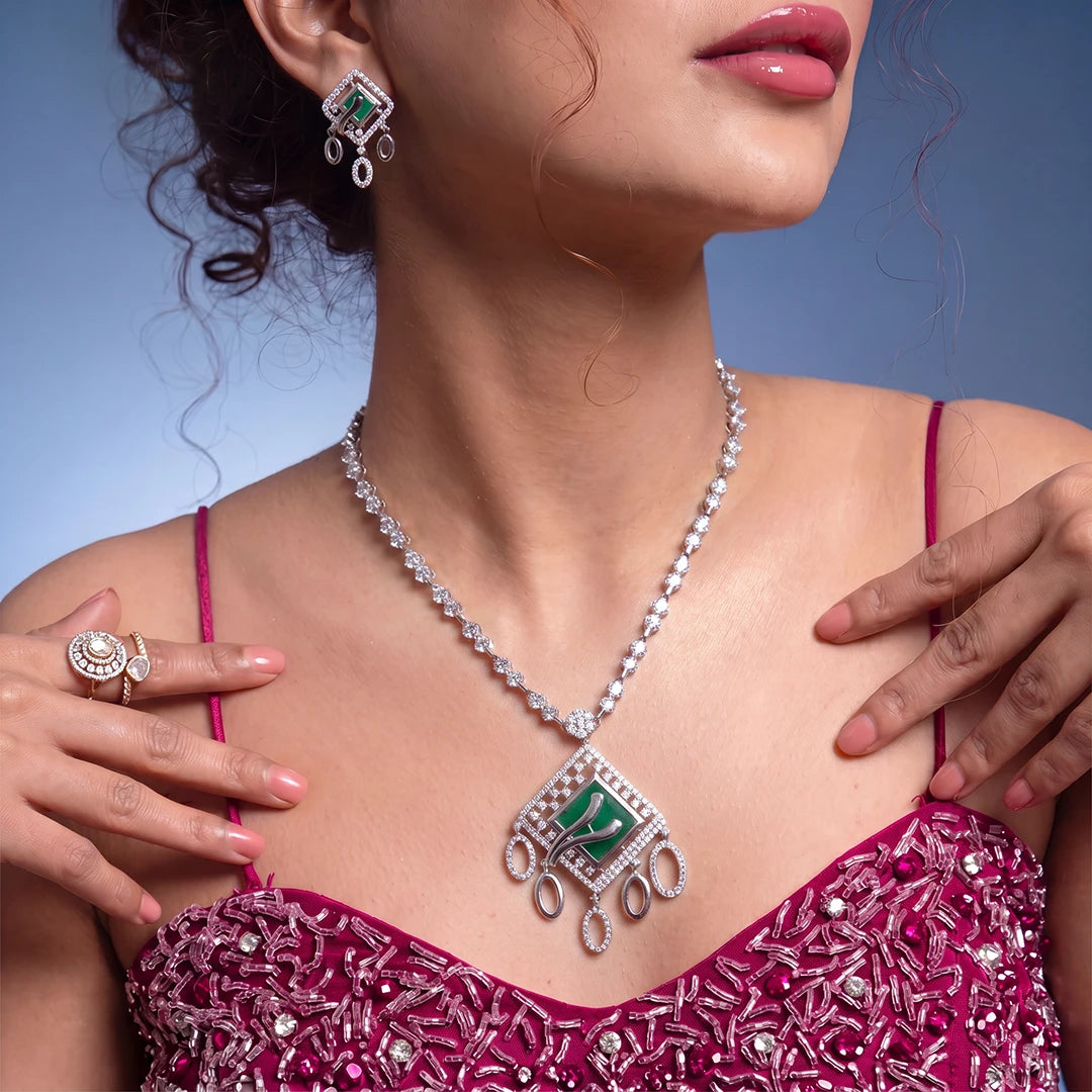 Verdant Axis Geometric Necklace Set | 925 Sterling Silver