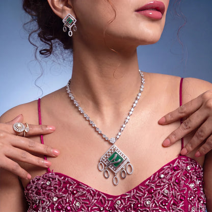 Verdant Axis Geometric Necklace Set | 925 Sterling Silver