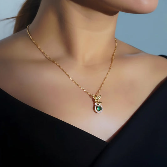 Verdant Halo Leaf Pendant Necklace | 925 Sterling Silver
