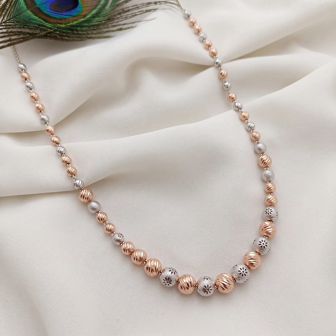Two-Tone Floral Filigree Bead Ladies Chain | 925 Sterling Silver