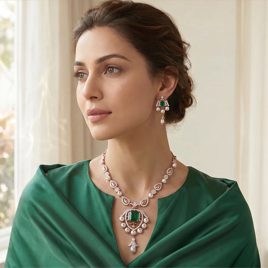 Verdant Pearl Frame Necklace Set | 925 Sterling Silver