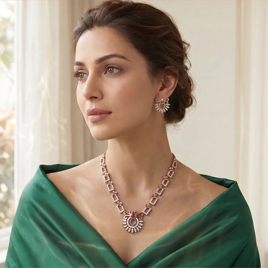 Rosé Halo Ruby-Tone Necklace Set | 925 Sterling Silver