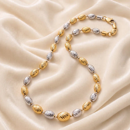Gold & Silver Ribbed Oval Bead Ladies Chain | 925 Sterling Silver
