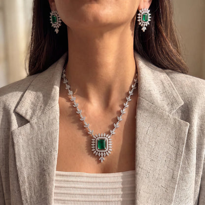 Emerald Crest Leaf Necklace Set | 925 Sterling Silver