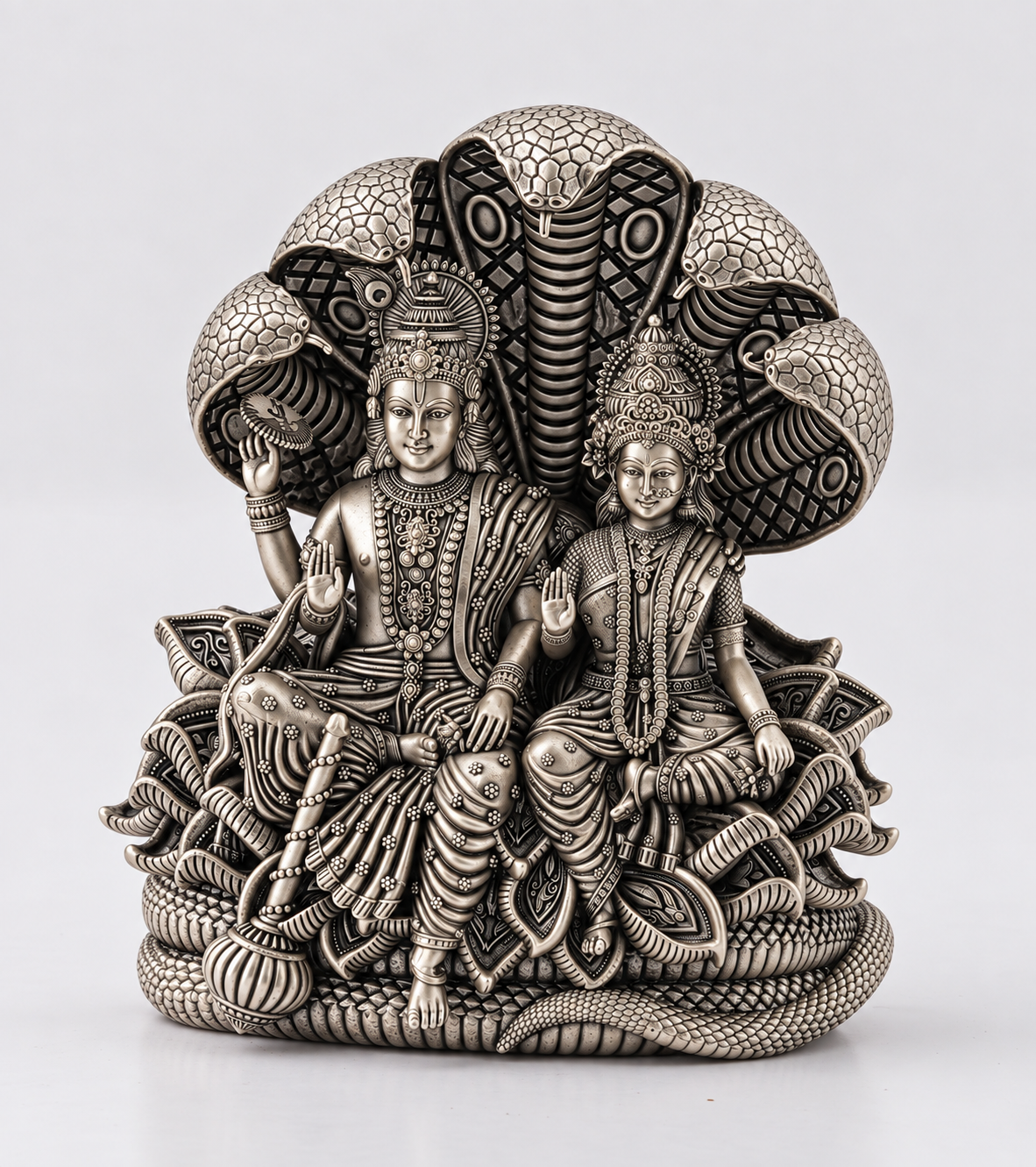 Antique Finish Lord Vishnu & Goddess Lakshmi Idol with Sheshnag