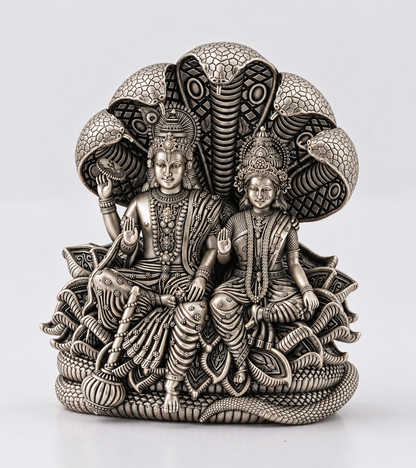 Antique Finish Lord Vishnu & Goddess Lakshmi Idol with Sheshnag