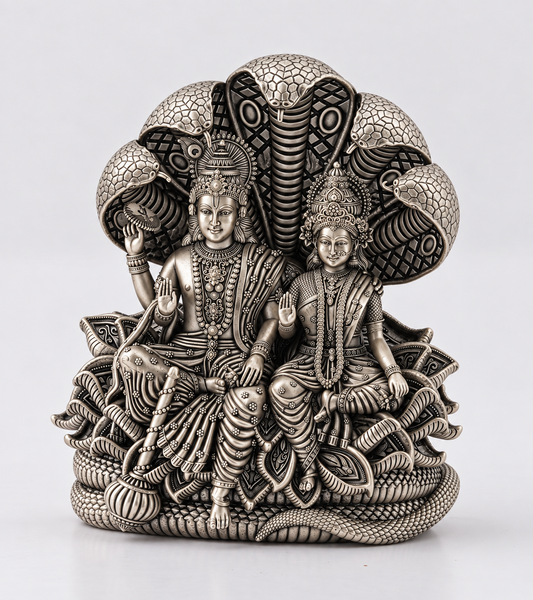 Antique Finish Lord Vishnu & Goddess Lakshmi Idol with Sheshnag