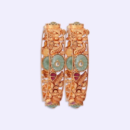 Floral Vine Heritage Bangle Pair with Green & Red Accents