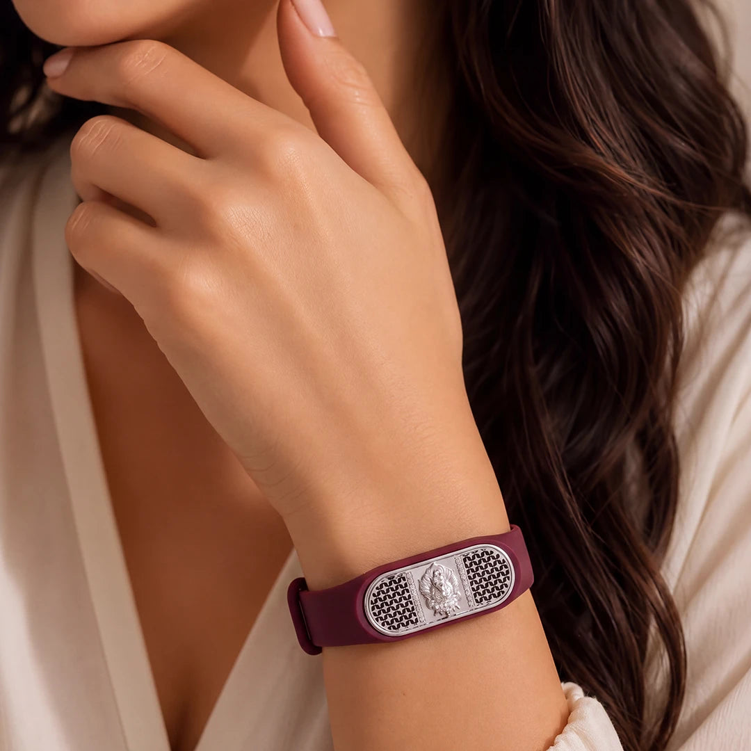 Heritage Emblem Maroon Flexible Strap Bracelet | 925 Sterling Silver