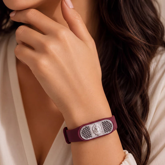 Heritage Emblem Maroon Flexible Strap Bracelet | 925 Sterling Silver