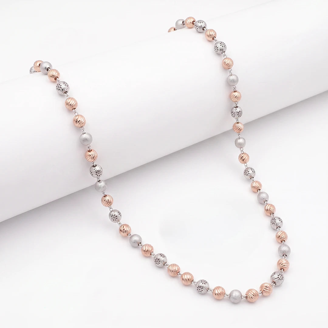 Two-Tone Floral Filigree Bead Ladies Chain | 925 Sterling Silver