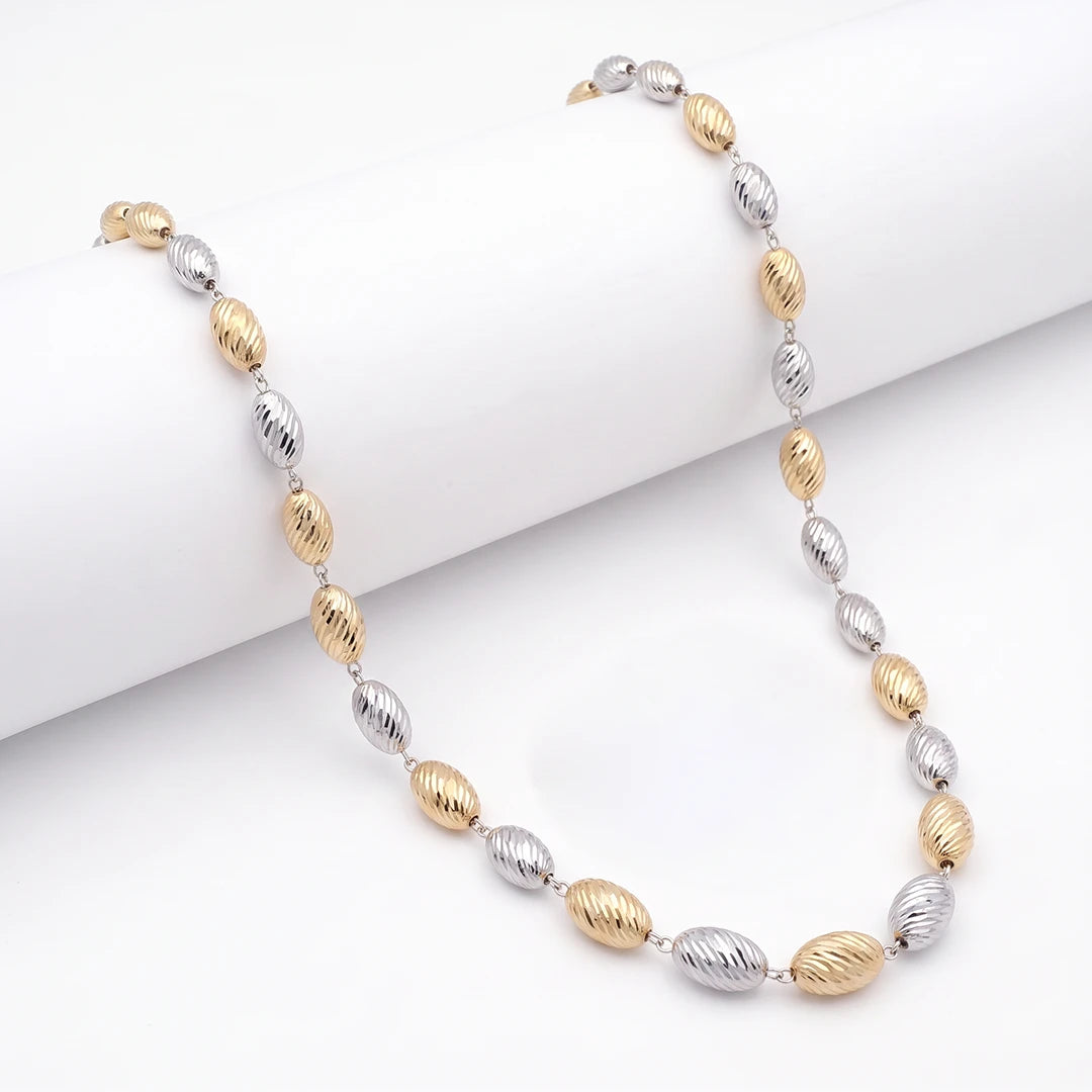 Gold & Silver Ribbed Oval Bead Ladies Chain | 925 Sterling Silver