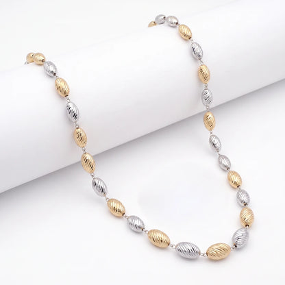 Gold & Silver Ribbed Oval Bead Ladies Chain | 925 Sterling Silver