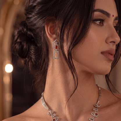 Crimson Teardrop Link Necklace Set | 925 Sterling Silver