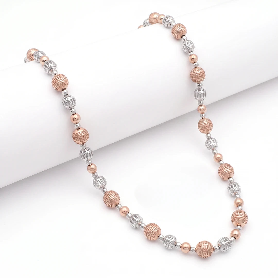 Two-Tone Greek Key Bead Ladies Chain | 925 Sterling Silver
