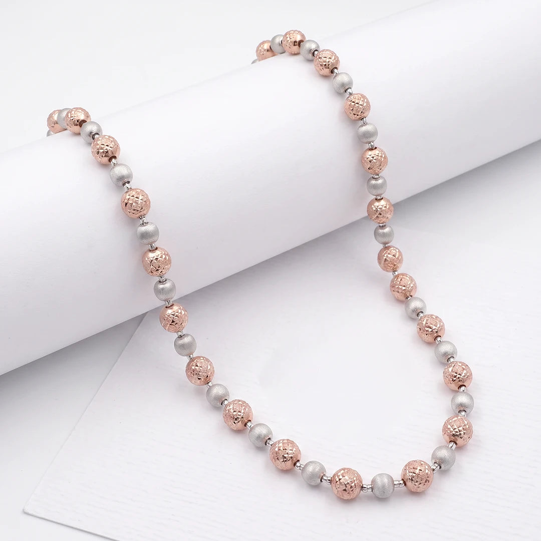 Two-Tone Textured Bead Ladies Chain | 925 Sterling Silver