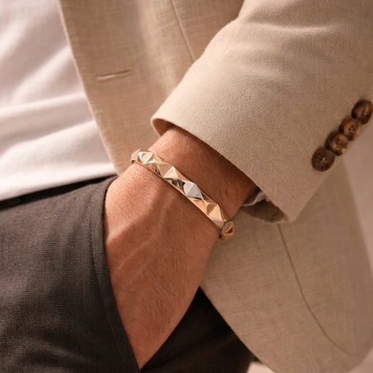 Dual-Tone Faceted Wave Ladies Bangle | 925 Sterling Silver