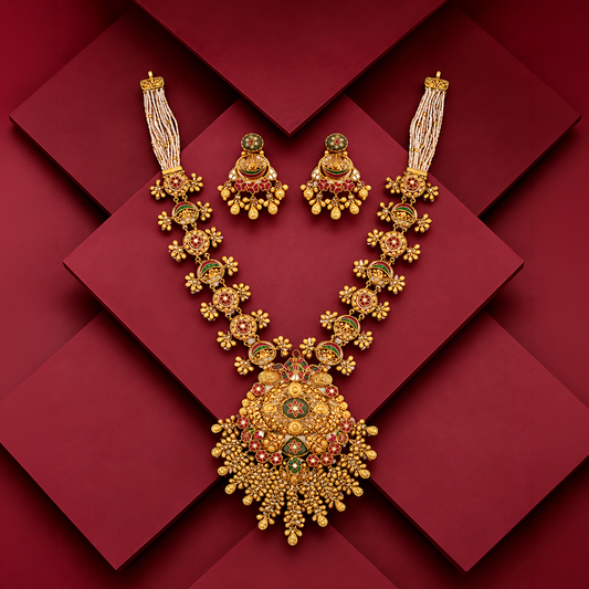 Pearl-Strand Heritage Necklace Set with Statement Pendant & Earrings