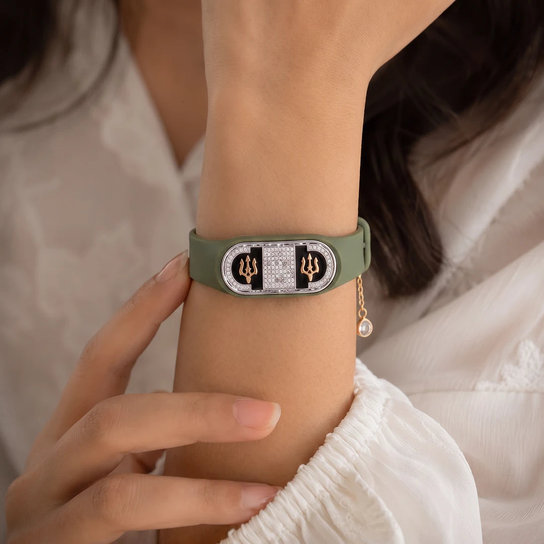 Olive Crest Flexible Strap Bracelet | 925 Sterling Silver