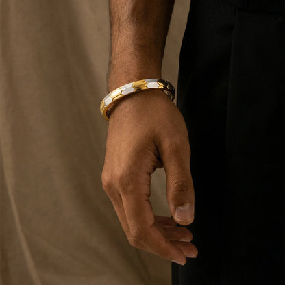 Dual-Tone Hex Facet Ladies Bangle | 925 Sterling Silver