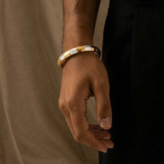 Dual-Tone Hex Facet Ladies Bangle | 925 Sterling Silver