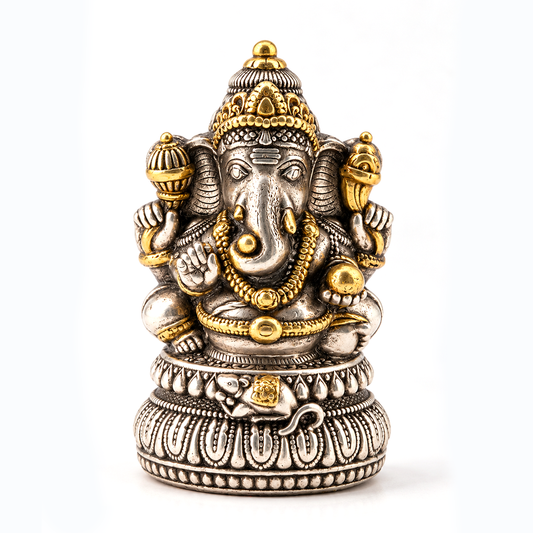 Lord Ganesha Idol with Dual Tone Detailing & Mushak Base