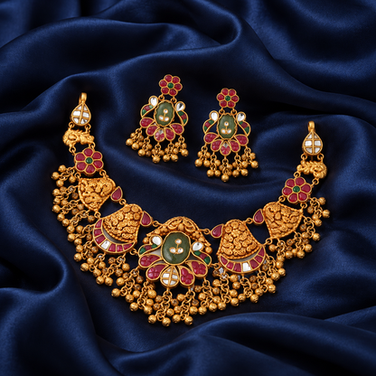 Floral Heritage Choker Necklace Set with Matching Earrings