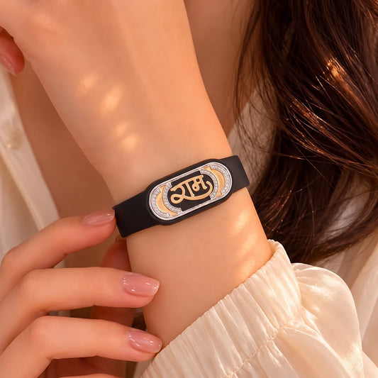 Midnight Heritage Script Flexible Strap Bracelet | 925 Sterling Silver