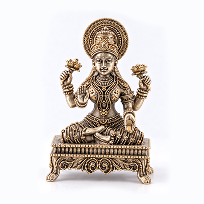 Goddess Lakshmi Idol with Lotus Hands & Ornamental Throne