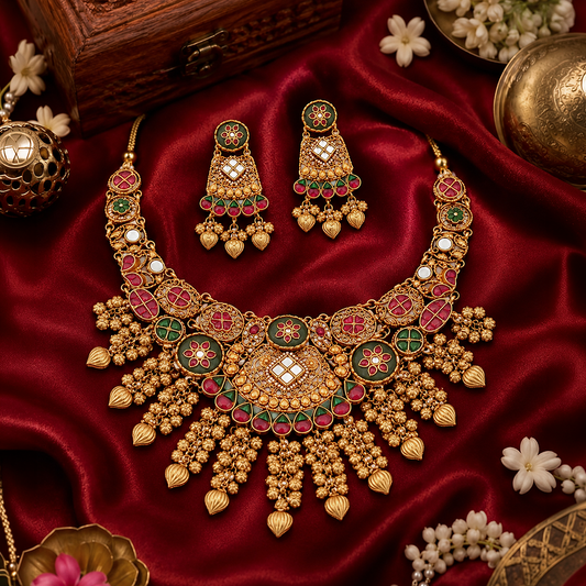 Royal Floral Heritage Necklace Set with Matching Earrings