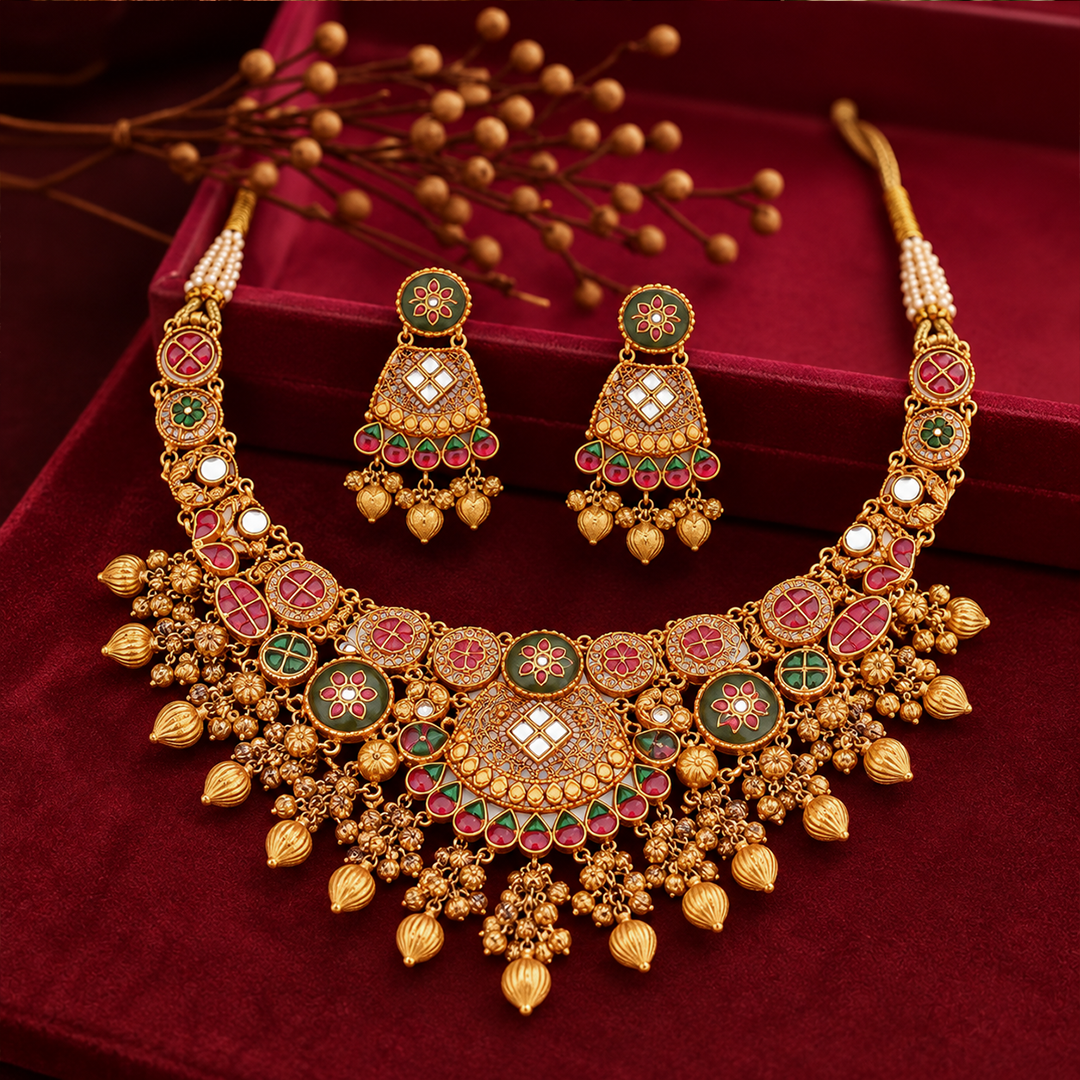 Royal Floral Heritage Necklace Set with Matching Earrings