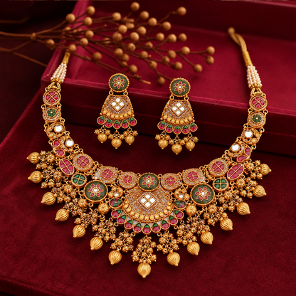 Royal Floral Heritage Necklace Set with Matching Earrings