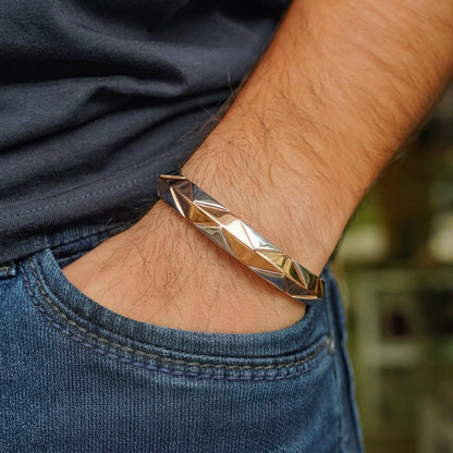 Dual-Tone Prism Facet Ladies Bangle | 925 Sterling Silver