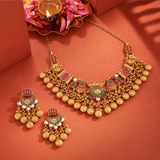 Traditional Heritage Choker Necklace Set with Matching Earrings