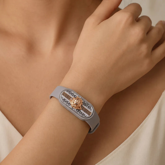 Greco Crest Grey Flexible Strap Bracelet | 925 Sterling Silver