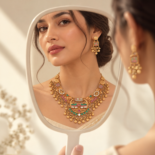Peacock Heritage Necklace Set with Matching Earrings