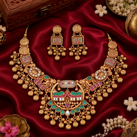 Peacock Heritage Necklace Set with Matching Earrings