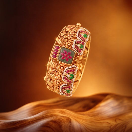 Floral Heritage Bangle with Red, Green & White Accents