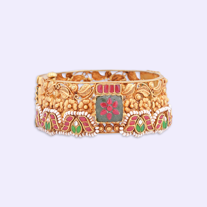 Floral Heritage Bangle with Red, Green & White Accents