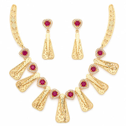 Crimson Heart Filigree Necklace Set | 925 Sterling Silver